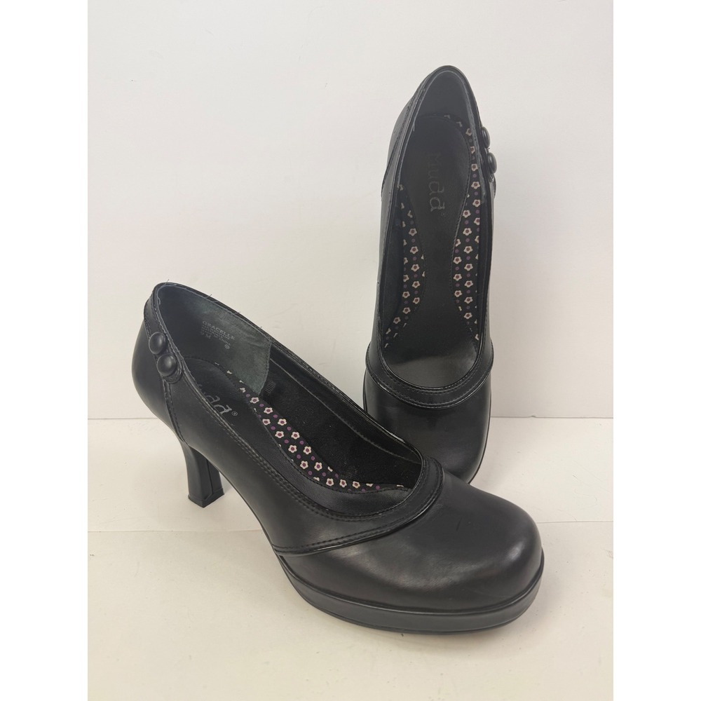 Mudd Womens Gracelle Black Platform Pumps Round Toe Button Accent Heels Size 9M